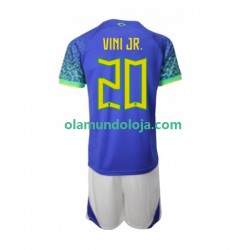 Camisola Brasil Vinicius Junior 20 Criança Equipamento Segundo Copa do Mundo 2022 Manga Curta